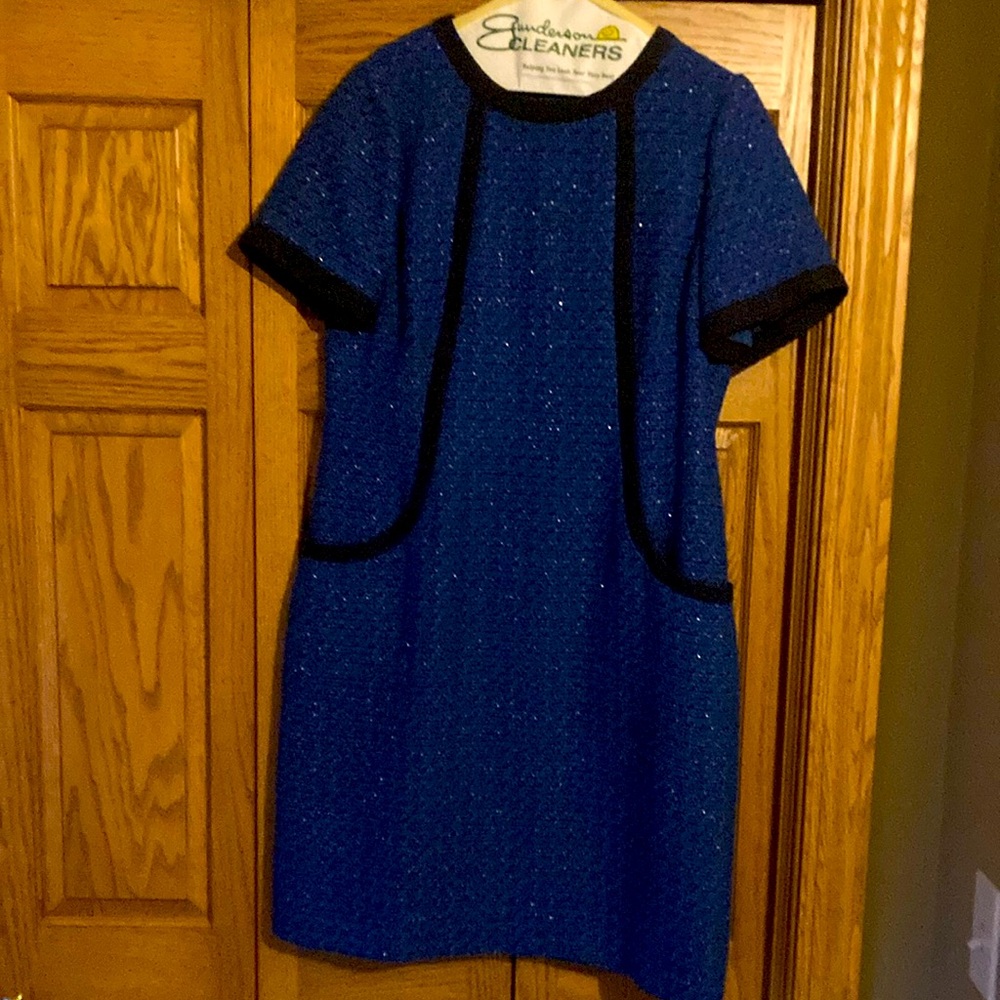 Boden size 12 long dress.  Blue with black trim. Sparkle accent. Lined